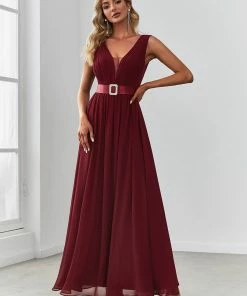 Ever-Pretty US Chiffon Illusion V-Neck Sequin Belt A-Line Evening Dress SHOP BY OCCASION