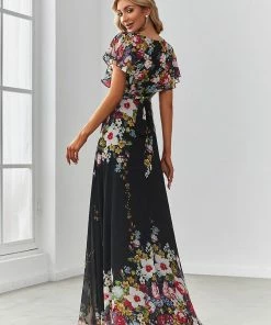 Ever-Pretty US Floral Short Sleeve V-Neck Chiffon A-Line Evening Dress SHOP BY OCCASION