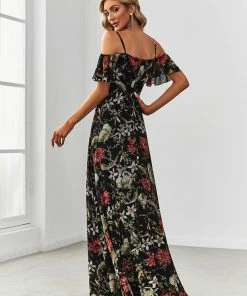 Ever-Pretty US Printed Chiffon Spaghetti Strap Ruffled Flutter Sleeve Evening Dress SHOP BY OCCASION