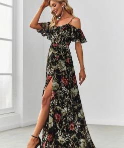 Ever-Pretty US Printed Chiffon Spaghetti Strap Ruffled Flutter Sleeve Evening Dress SHOP BY OCCASION