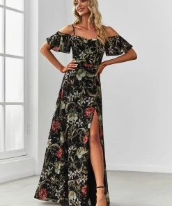 Ever-Pretty US Printed Chiffon Spaghetti Strap Ruffled Flutter Sleeve Evening Dress SHOP BY OCCASION