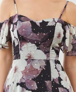 Ever-Pretty US Printed Chiffon Flutter Sleeve Cold Shoulder Evening Dress