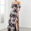 Ever-Pretty US Printed Chiffon Flutter Sleeve Cold Shoulder Evening Dress