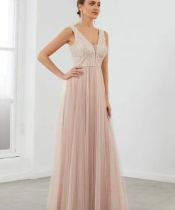Ever-Pretty US Sleeveless V-Neck Lace Sequin A-Line Tulle Evening Dress