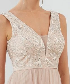 Ever-Pretty US Sleeveless V-Neck Lace Sequin A-Line Tulle Evening Dress