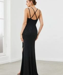 Ever-Pretty US SHOP BY OCCASION Cross Spaghetti Strap Pleated Sparkly Bodycon Evening Dress