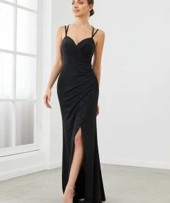 Ever-Pretty US SHOP BY OCCASION Cross Spaghetti Strap Pleated Sparkly Bodycon Evening Dress