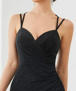 Ever-Pretty US SHOP BY OCCASION Cross Spaghetti Strap Pleated Sparkly Bodycon Evening Dress