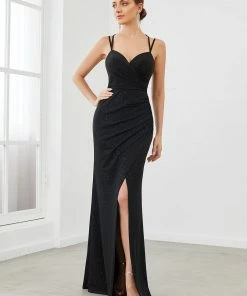 Ever-Pretty US SHOP BY OCCASION Cross Spaghetti Strap Pleated Sparkly Bodycon Evening Dress