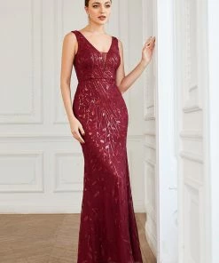Ever-Pretty US Sequin Sleeveless V-Neck Backless Bodycon Fishtail Evening Dress