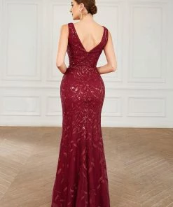 Ever-Pretty US Sequin Sleeveless V-Neck Backless Bodycon Fishtail Evening Dress