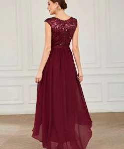 Ever-Pretty US Chiffon Ribbon Waist Sleeveless Sequin High Low Evening Dress