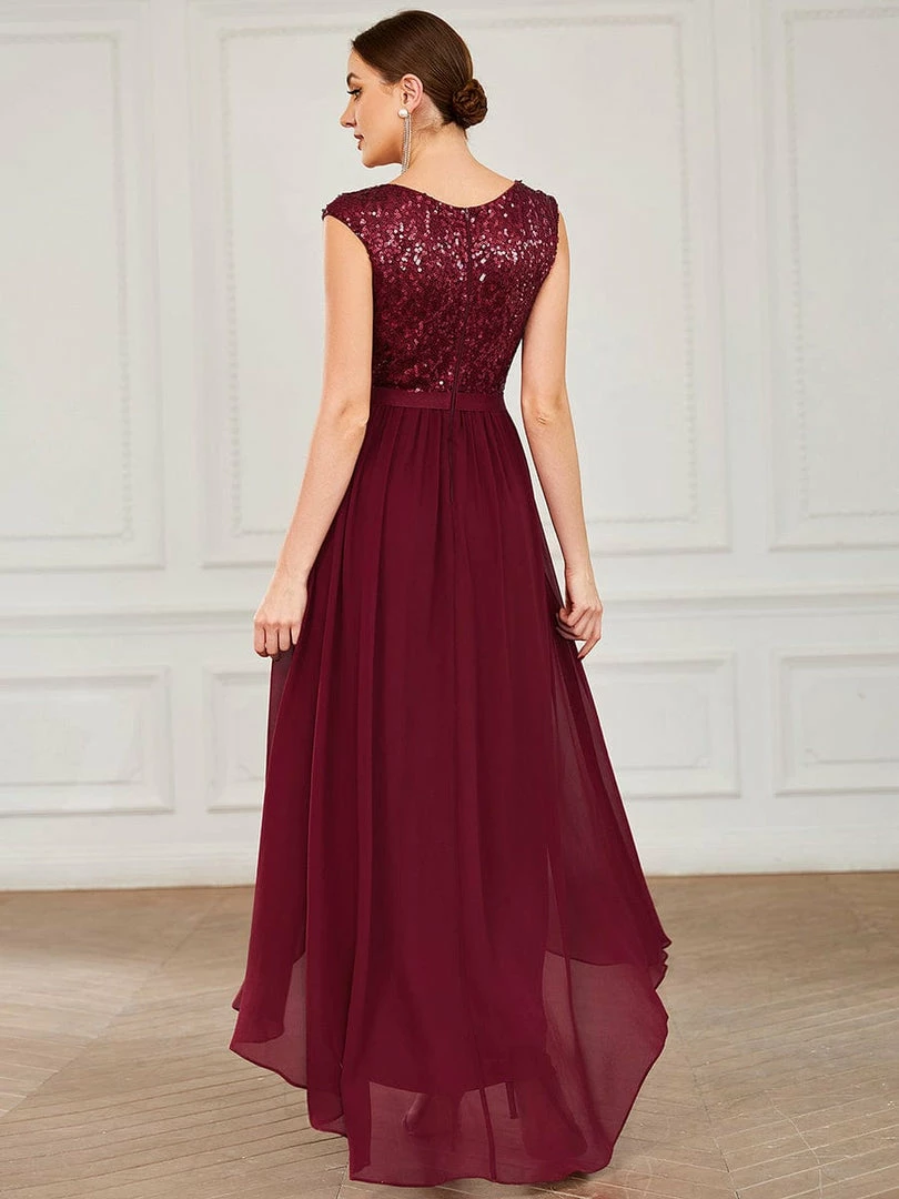 Ever-Pretty US Chiffon Ribbon Waist Sleeveless Sequin High Low Evening Dress 2 Ever-Pretty US Chiffon Ribbon Waist Sleeveless Sequin High Low Evening Dress