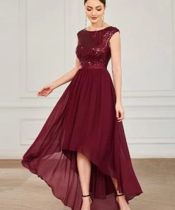 Ever-Pretty US Chiffon Ribbon Waist Sleeveless Sequin High Low Evening Dress 8 Ever-Pretty US Chiffon Ribbon Waist Sleeveless Sequin High Low Evening Dress