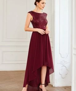 Ever-Pretty US Chiffon Ribbon Waist Sleeveless Sequin High Low Evening Dress 9 Ever-Pretty US Chiffon Ribbon Waist Sleeveless Sequin High Low Evening Dress