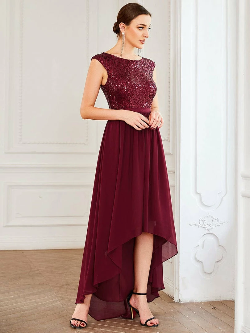 Ever-Pretty US Chiffon Ribbon Waist Sleeveless Sequin High Low Evening Dress 5 Ever-Pretty US Chiffon Ribbon Waist Sleeveless Sequin High Low Evening Dress