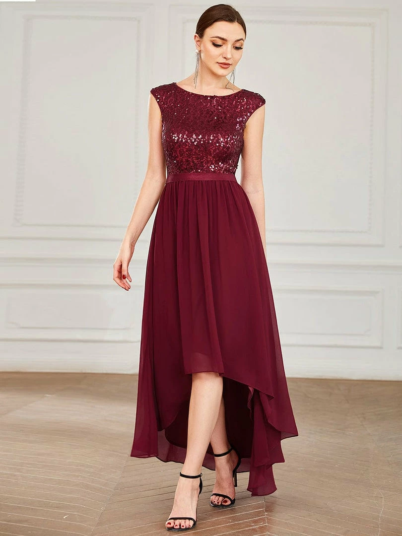 Ever-Pretty US Chiffon Ribbon Waist Sleeveless Sequin High Low Evening Dress 1 Ever-Pretty US Chiffon Ribbon Waist Sleeveless Sequin High Low Evening Dress