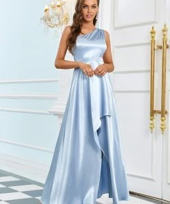 Ever-Pretty US One-Shoulder Ruffle Slit Floor-Length Evening Dress
