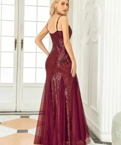 Ever-Pretty US Sequin & Sheer Spaghetti Strap Fishtail Evening Dress SHOP BY OCCASION