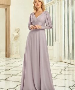 Ever-Pretty US Puffed Sleeve Leg-O-Mutton Vintage Belted Chiffon Evening Dress