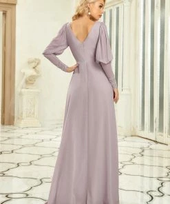 Ever-Pretty US Puffed Sleeve Leg-O-Mutton Vintage Belted Chiffon Evening Dress