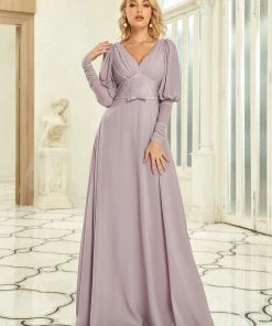 Ever-Pretty US Puffed Sleeve Leg-O-Mutton Vintage Belted Chiffon Evening Dress