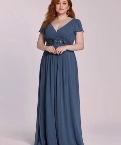 Ever-Pretty US SHOP BY OCCASION Plus Size Plunging V-Neck Sequin A-Line Evening Dress