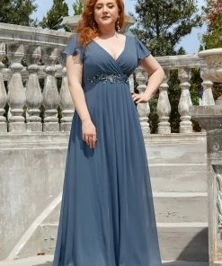 Ever-Pretty US SHOP BY OCCASION Plus Size Plunging V-Neck Sequin A-Line Evening Dress