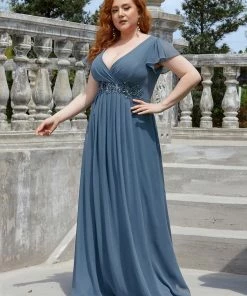 Ever-Pretty US SHOP BY OCCASION Plus Size Plunging V-Neck Sequin A-Line Evening Dress