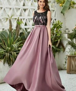 Ever-Pretty US SHOP BY OCCASION Elegant Floor-Length Sleek Bow Belt Evening Dress