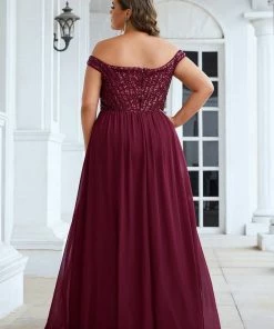 Ever-Pretty US Plus Size Striped Sequin Sweetheart Floor-Length Evening Dress