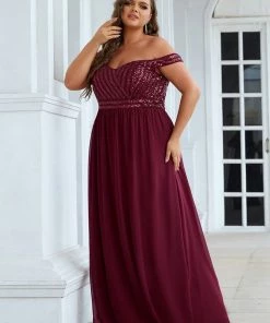 Ever-Pretty US Plus Size Striped Sequin Sweetheart Floor-Length Evening Dress