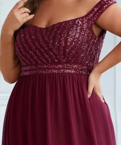 Ever-Pretty US Plus Size Striped Sequin Sweetheart Floor-Length Evening Dress