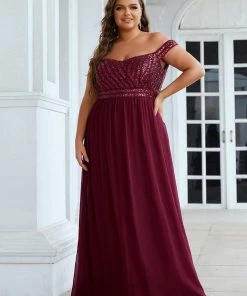 Ever-Pretty US Plus Size Striped Sequin Sweetheart Floor-Length Evening Dress