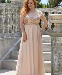 Ever-Pretty US Plus Size Striped Sequin Sweetheart Floor-Length Evening Dress
