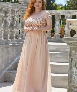 Ever-Pretty US Plus Size Striped Sequin Sweetheart Floor-Length Evening Dress