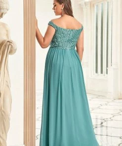 Ever-Pretty US Plus Size Striped Sequin Sweetheart Floor-Length Evening Dress