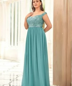 Ever-Pretty US Plus Size Striped Sequin Sweetheart Floor-Length Evening Dress