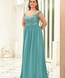 Ever-Pretty US Plus Size Striped Sequin Sweetheart Floor-Length Evening Dress