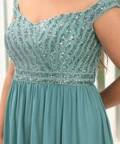 Ever-Pretty US Plus Size Striped Sequin Sweetheart Floor-Length Evening Dress