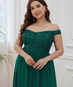 Ever-Pretty US Plus Size Striped Sequin Sweetheart Floor-Length Evening Dress