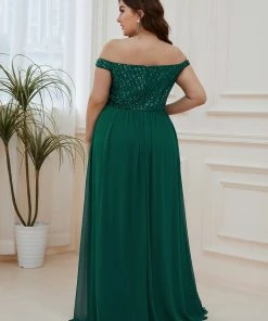 Ever-Pretty US Plus Size Striped Sequin Sweetheart Floor-Length Evening Dress