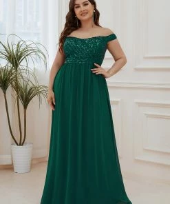 Ever-Pretty US Plus Size Striped Sequin Sweetheart Floor-Length Evening Dress