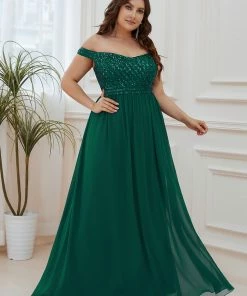 Ever-Pretty US Plus Size Striped Sequin Sweetheart Floor-Length Evening Dress