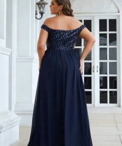 Ever-Pretty US Plus Size Striped Sequin Sweetheart Floor-Length Evening Dress