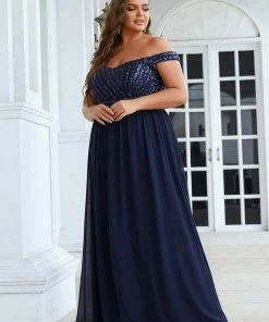 Ever-Pretty US Plus Size Striped Sequin Sweetheart Floor-Length Evening Dress