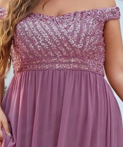 Ever-Pretty US Plus Size Striped Sequin Sweetheart Floor-Length Evening Dress