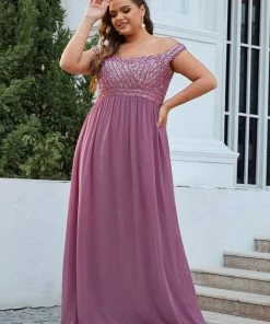 Ever-Pretty US Plus Size Striped Sequin Sweetheart Floor-Length Evening Dress