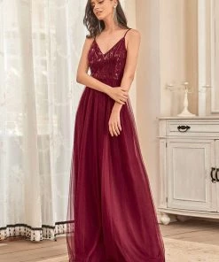 Ever-Pretty US Soft Spaghetti Straps V-Neck Embroidery Evening Dress SHOP BY OCCASION