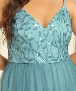 Ever-Pretty US SHOP BY OCCASION Plus Size Soft Spaghetti Straps V-Neck Embroidery Evening Dress